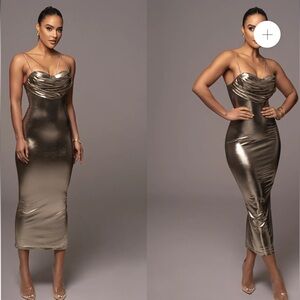 JLUX Label Midi Dress Metallic Gold